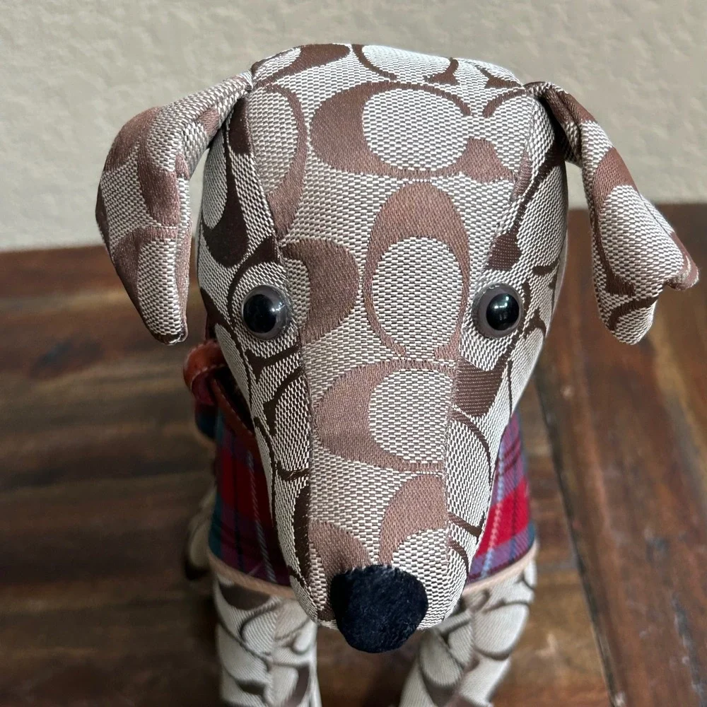 Coach Signature Stuffed Dog #8443 Holiday 2002 Retired Plush Plaid Cape EUC
